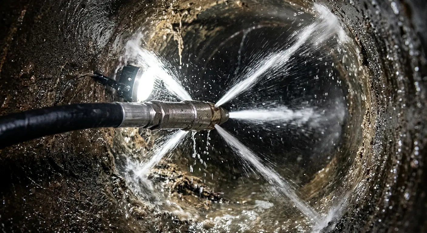 High-pressure hydro jetting nozzle cleaning sewer pipe for Storm Drain Cleaning in Norwood